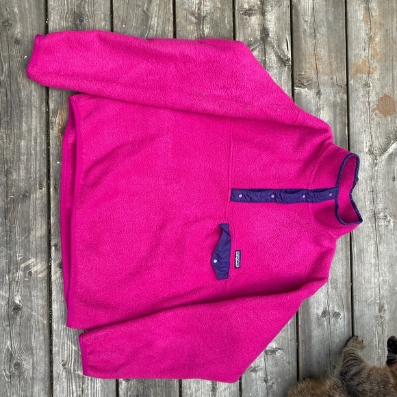 Vintage 90s Patagonia Snap Fleece Sweater Large Pink - Picture 6 of 15